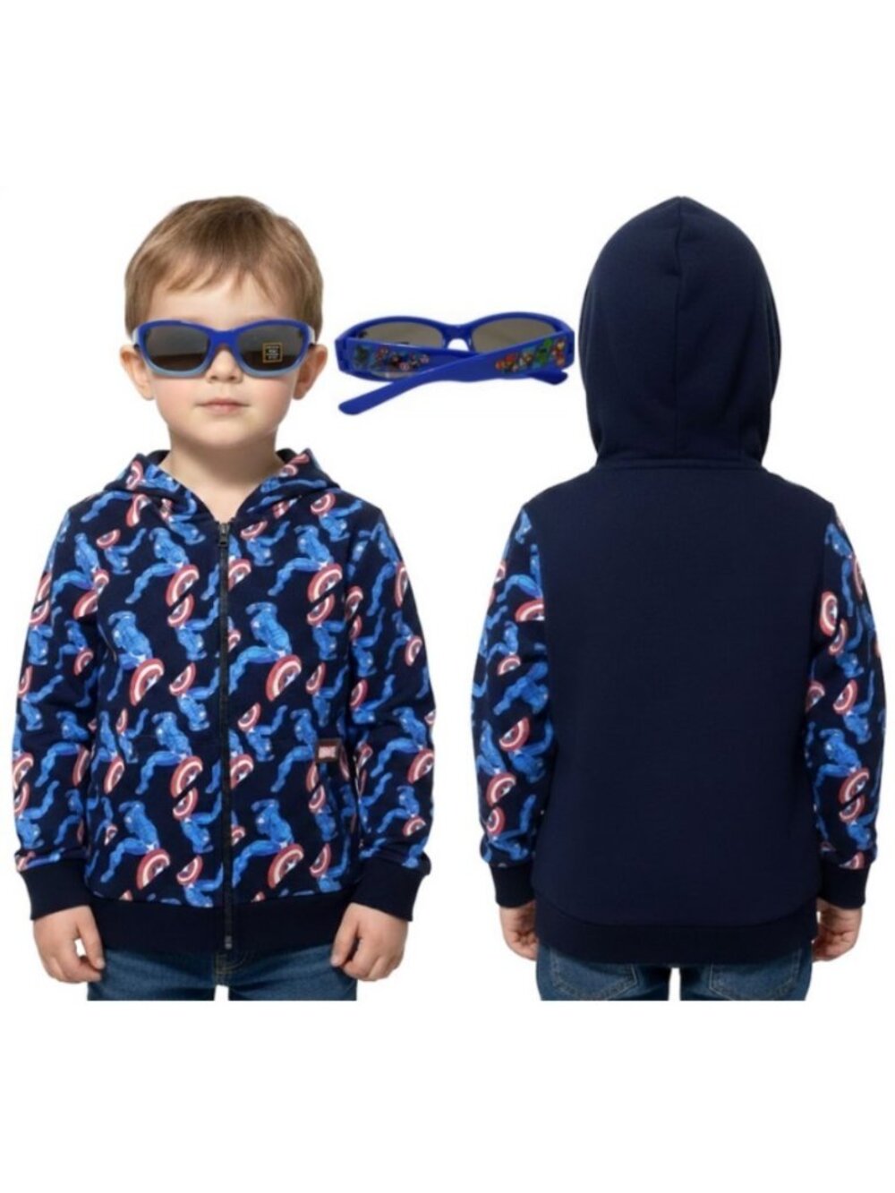Marvel Avengers Captain America Hoodie & Sunglasses Set Boys Size 4 Bundle NWT